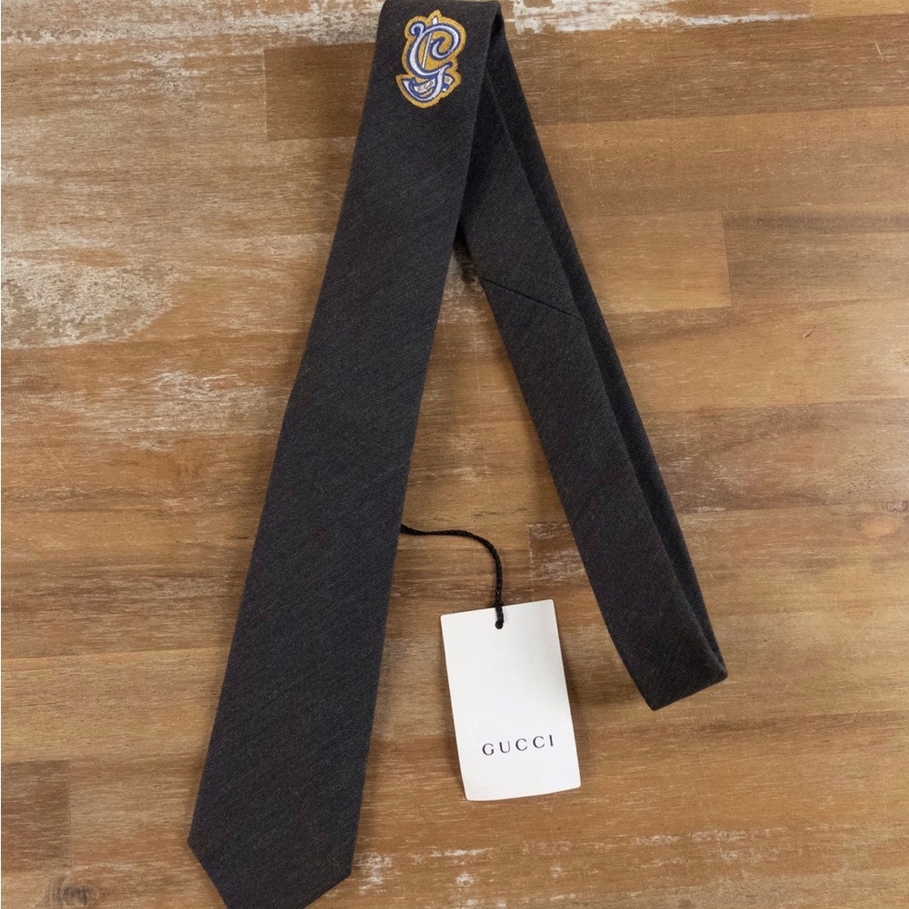 GUCCI embroidered G motif wool silk mix woven tie